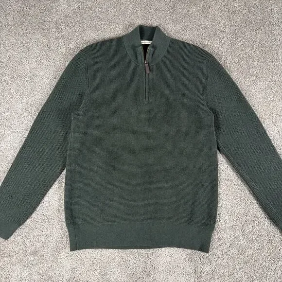 Marine Layer Sweater Mens L Green 1/4 Zip Pullover Re Spun Organic Cotton - Picture 1 of 11